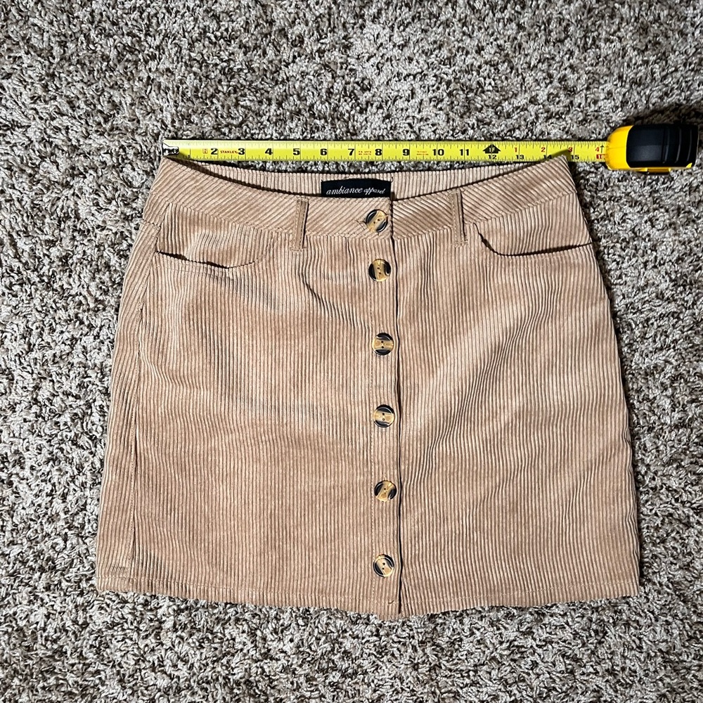 Ambiance‎ Apparel Tan Corduroy Button Front Mini Skirt Beige Women Size Medium